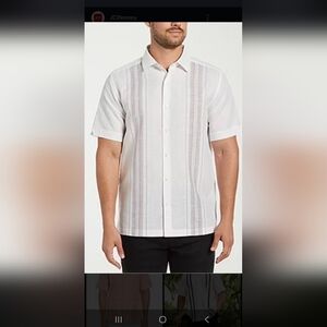 Cubavera Beige and Blue Striped Button Down Shirt